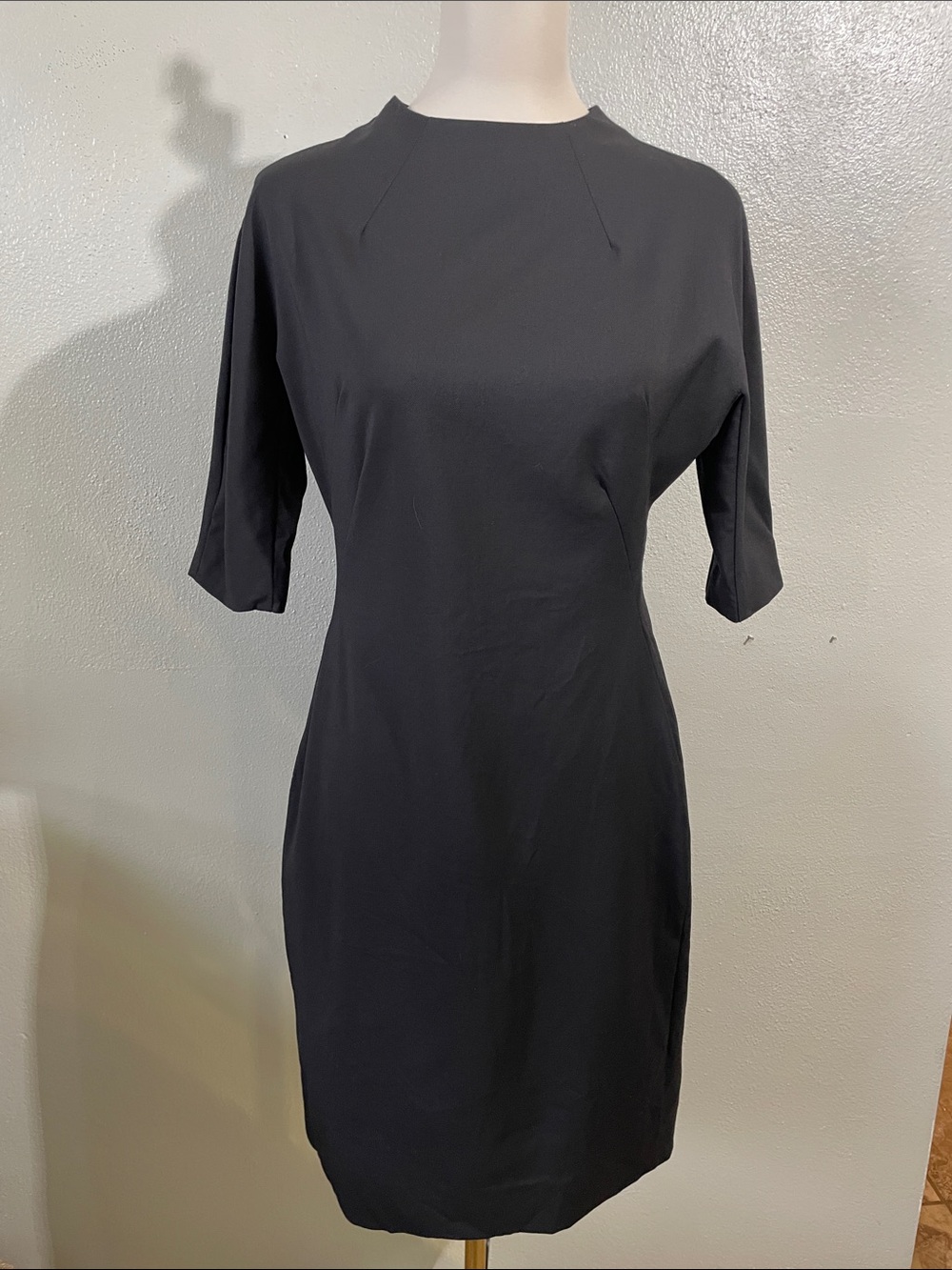 MM LaFleur Black Sheath Dress Elbow Sleeve Wool Work Office Career Sz 6 Classic